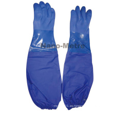 NMSAFETY Interlock liner azul pvc guantes de trabajo guantes de seguridad PVC resistente al aceite largo manguito